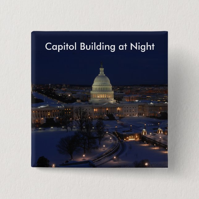 United States Capitol Building at Night Pinback Button (Front)