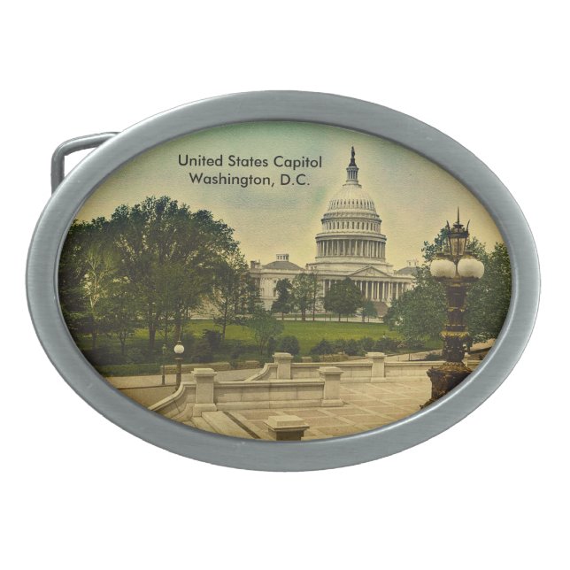 United States Capitol from Library Steps Date 1898 Oval Belt Buckle (Front)