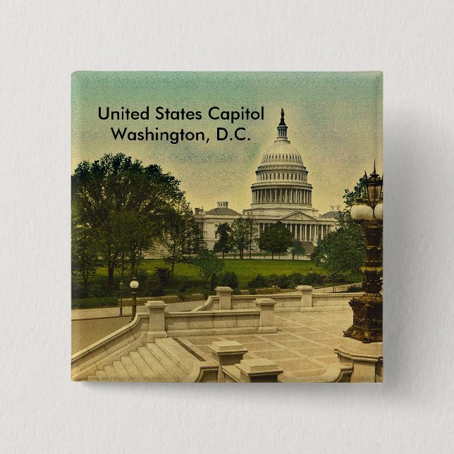 United States Capitol from Library Steps Date 1898 Pinback Button (Front)