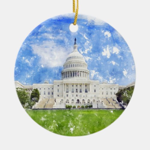 United States Capitol in Washington DC Pastel Draw Ceramic Ornament