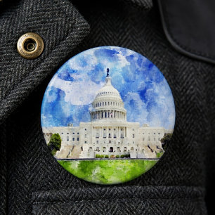 United States Capitol in Washington DC Watercolor Button