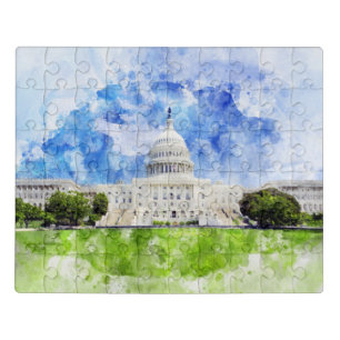 United States Capitol in Washington DC Watercolor Jigsaw Puzzle