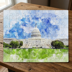 United States Capitol in Washington DC Watercolor Jigsaw Puzzle