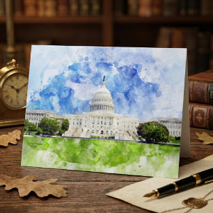 United States Capitol in Washington DC Watercolor Thank You Card