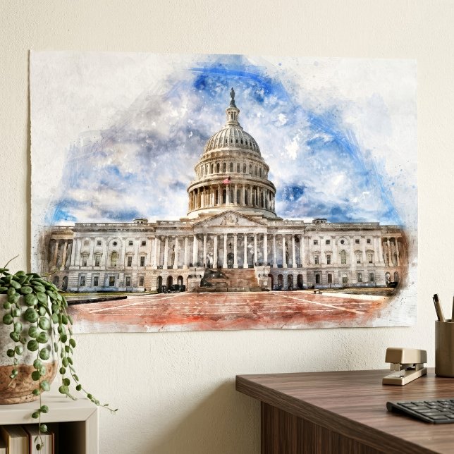 United States Capitol Pastel Drawing Washington DC Poster (United States Capitol Pastel Drawing Washington DC. Poster)