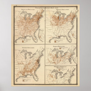 United States Census maps, 1870 Poster
