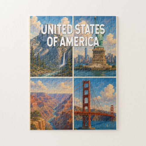 United States Collage Illustration Travel Art Jigsaw Puzzle