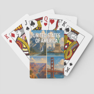United States Collage Illustration Travel Art Poker Cards
