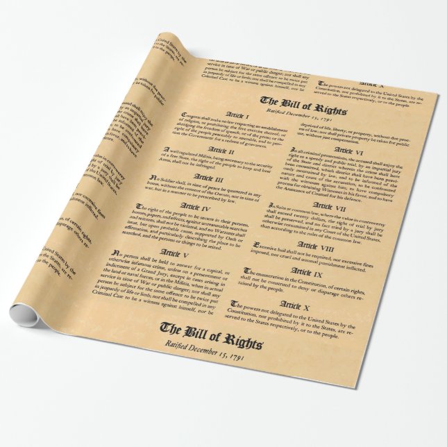 United States Constitution Bill of Rights Wrapping Paper (Unrolled)