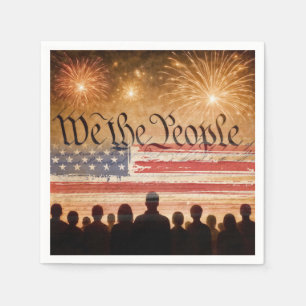 United States Constitution With Fireworks and Flag Napkins