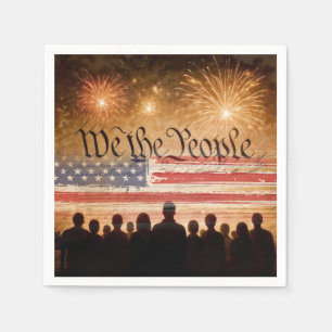United States Constitution With Fireworks and Flag Napkins