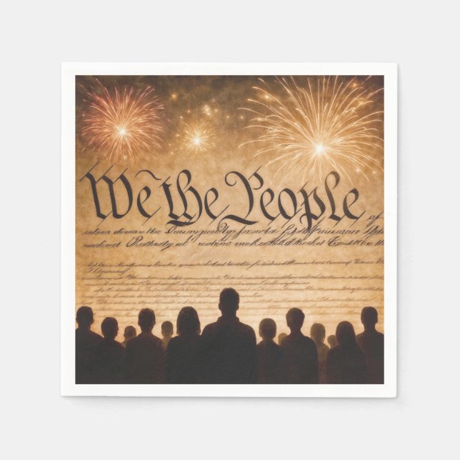United States Constitution With Fireworks Napkins (Front)