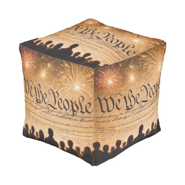 United States Constitution With Fireworks Pouf (Angled Front)