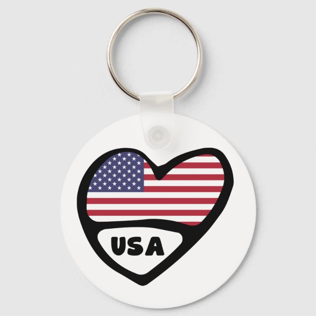 United States Country Code Flag Heart Keyring USA (Front)