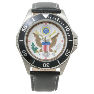 United States Custom Stainless Steel Black Leather Watch