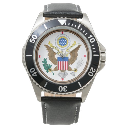 United States Custom Stainless Steel Black Leather Watch