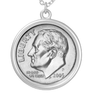 United States Dime Money necklace. Silver Plated Necklace