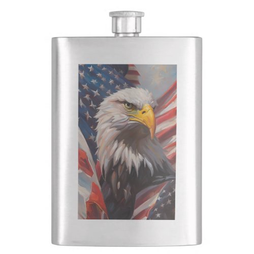 United States Flag and Bald Eagle  Flask