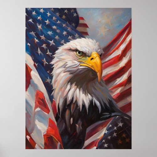 United States Flag and Bald Eagle  Poster