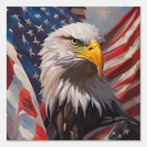 United States Flag and Bald Eagle  Sign