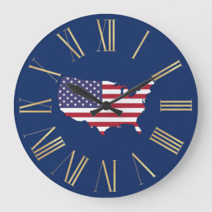 United States Flag and Map Outline Large Clock