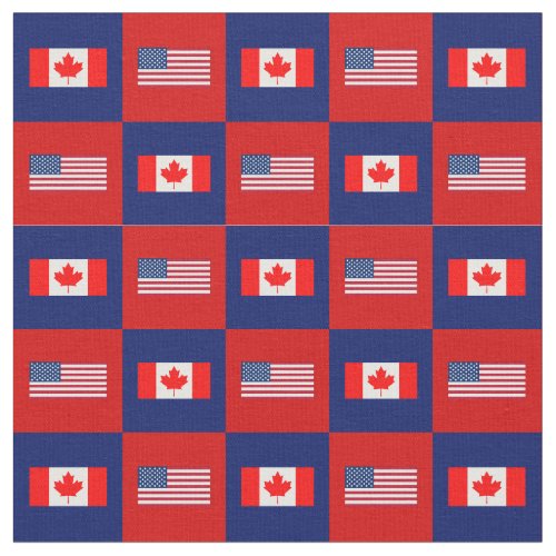 United States Flag Canada Flag on Blue and Red 2 Fabric