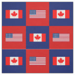 United States Flag, Canada Flag on Blue and Red Fabric