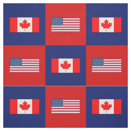 United States Flag, Canada Flag on Blue and Red Fabric