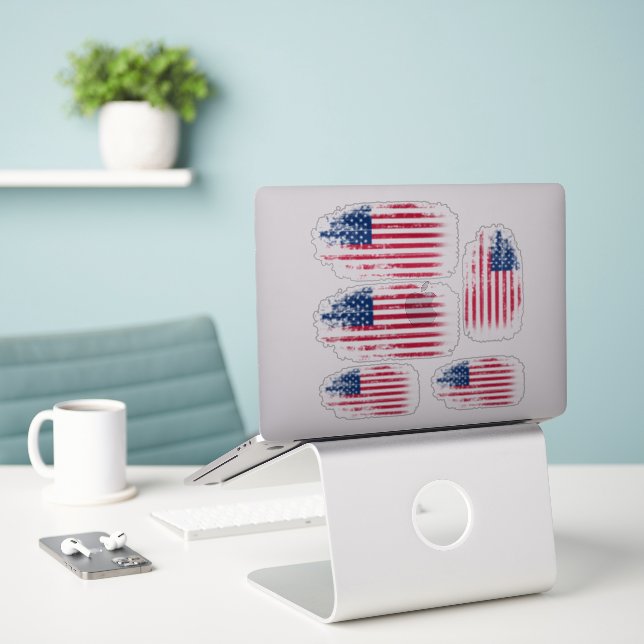 United states flag custom-cut vinyl sticker (Laptop On Desk)