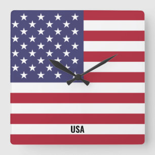 United States Flag Dazzling Patriotic Square Wall Clock
