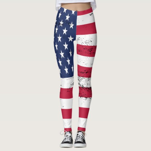 United States Flag Distressed Style Stars Stripes Leggings