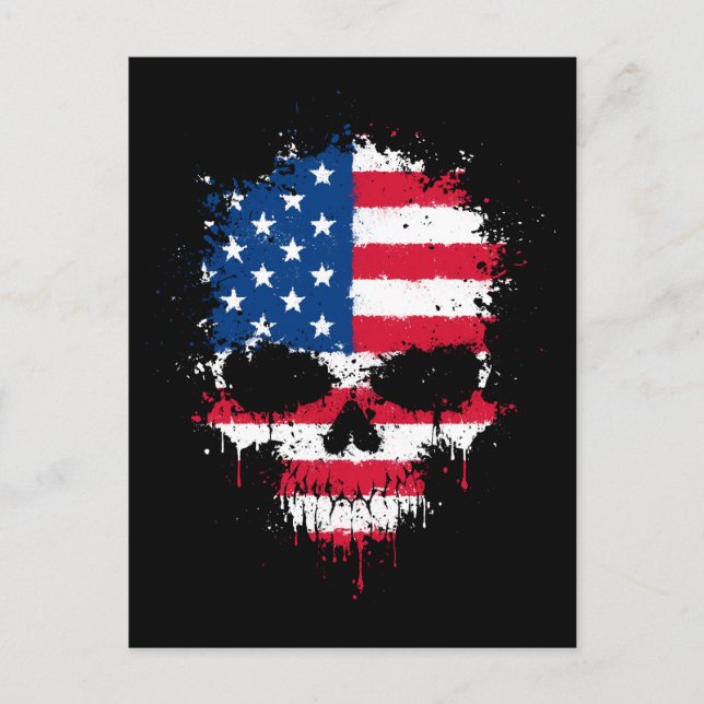 United States Flag Dripping Splatter Skull Postcard (Front)