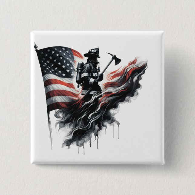  United States Flag. Firefighter Button (Front)