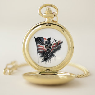  United States Flag. Firefighter Pocket Watch