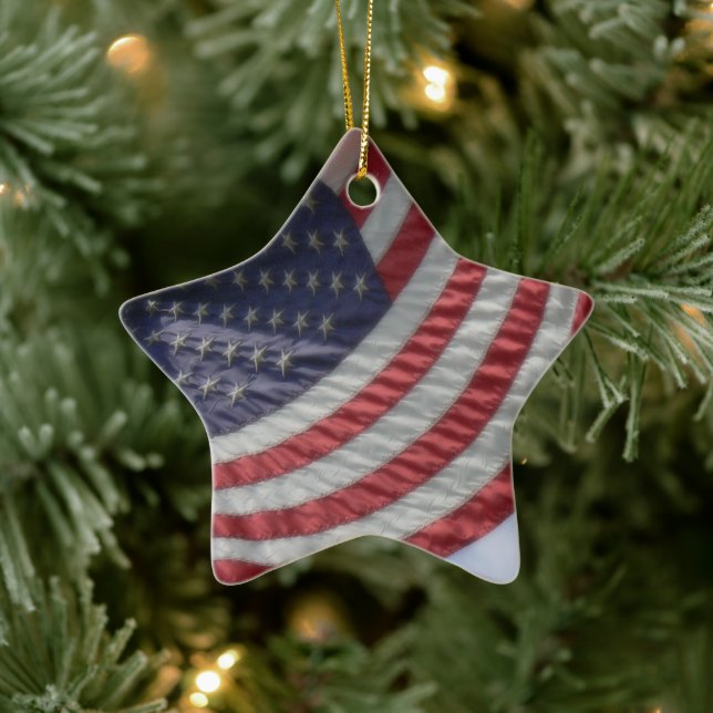 United States Flag Flying Ceramic Ornament (Tree)