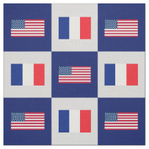 United States Flag, France Flag on Blue & Lt Gray