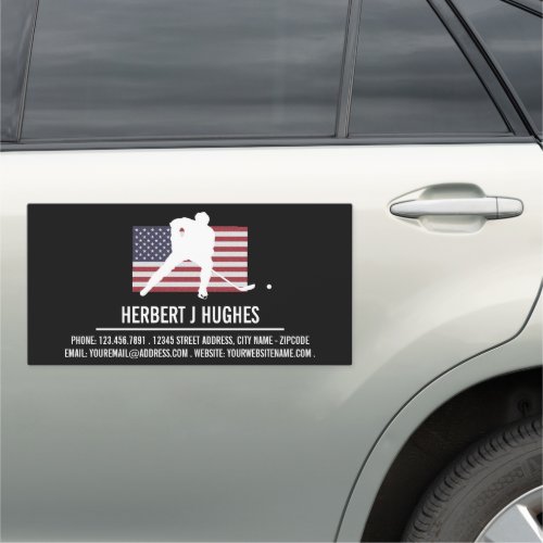 United States Flag Hockey Player Hockey Coach Car Magnet