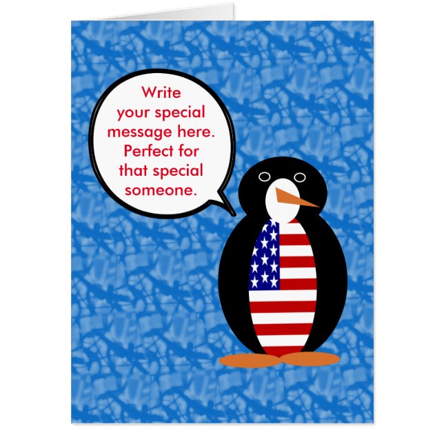 United States Flag Holiday Ms. Penguin Talking Card (Front)