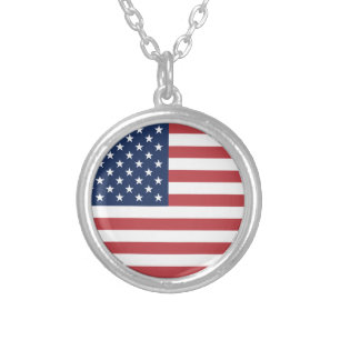 United States Flag Independence Day Silver Plated Necklace
