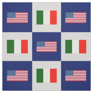 United States Flag, Italy Flag on Blue & Lt Gray Fabric