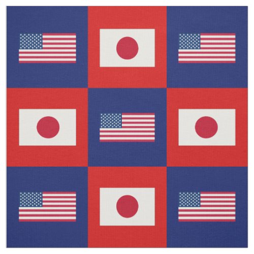 United States Flag Japan Flag on Blue  Red Fabric