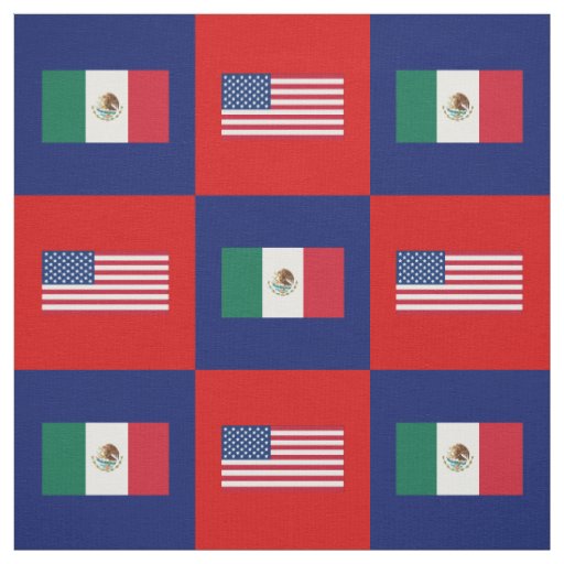 United States Flag, Mexico Flag on Blue & Red Fabric
