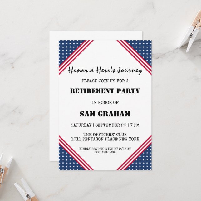 united states flag military retirement invitations (Front/Back In Situ)