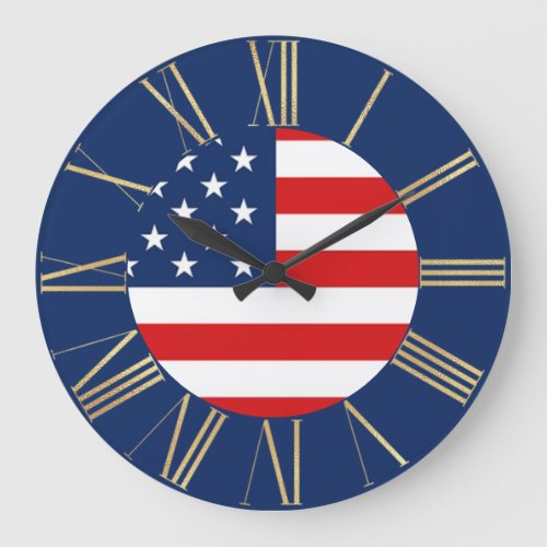 United States Flag on Blue Large Clock