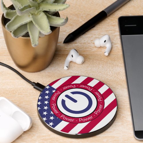 United States Flag Power Button Graphic Wireless Charger