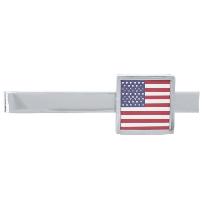 United States Flag Silver Finish Tie Bar (Front)