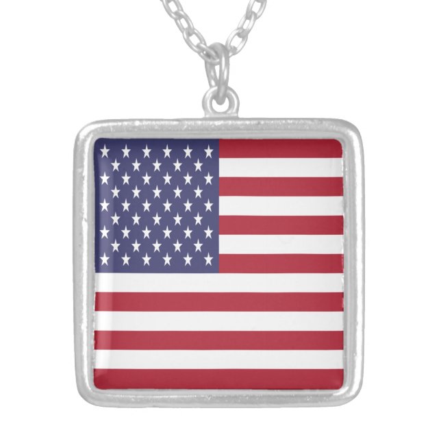 United States Flag Silver Plated Necklace (Front)