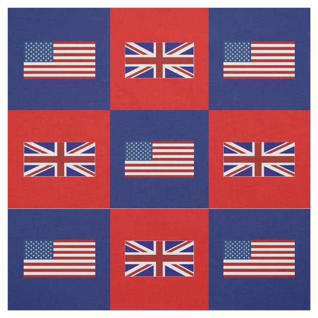 United States Flag, UK Flag on Blue and Red Fabric (Swatch)
