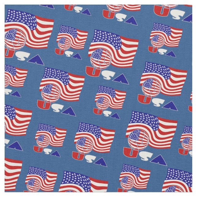 United States Flag USA Soccer Ball Blue Background Fabric (Close Up)