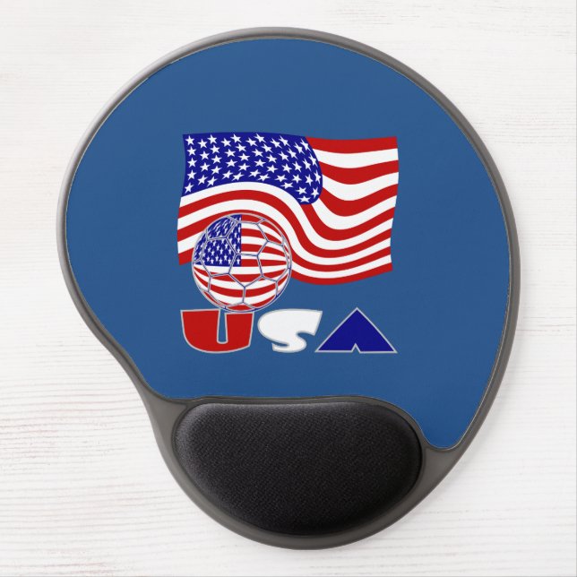 United States Flag USA Soccer Ball Blue Background Gel Mouse Pad (Front)